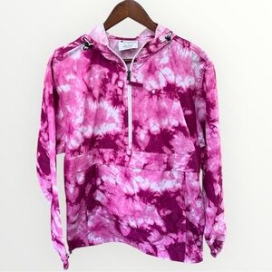 Champion Womens Tie-Dye Pink Packable Windbreaker Rain Jacket Size XS